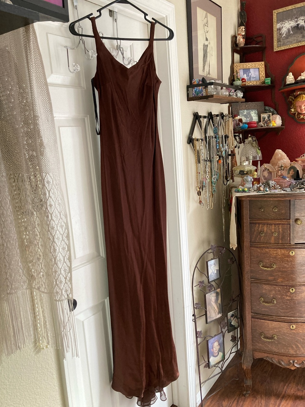 Sleek Brown Satin Slip Dress - Brand Unknown